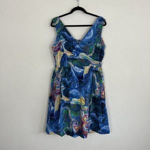 Modcloth Swirl Print Midi Dress - Blue and Green
